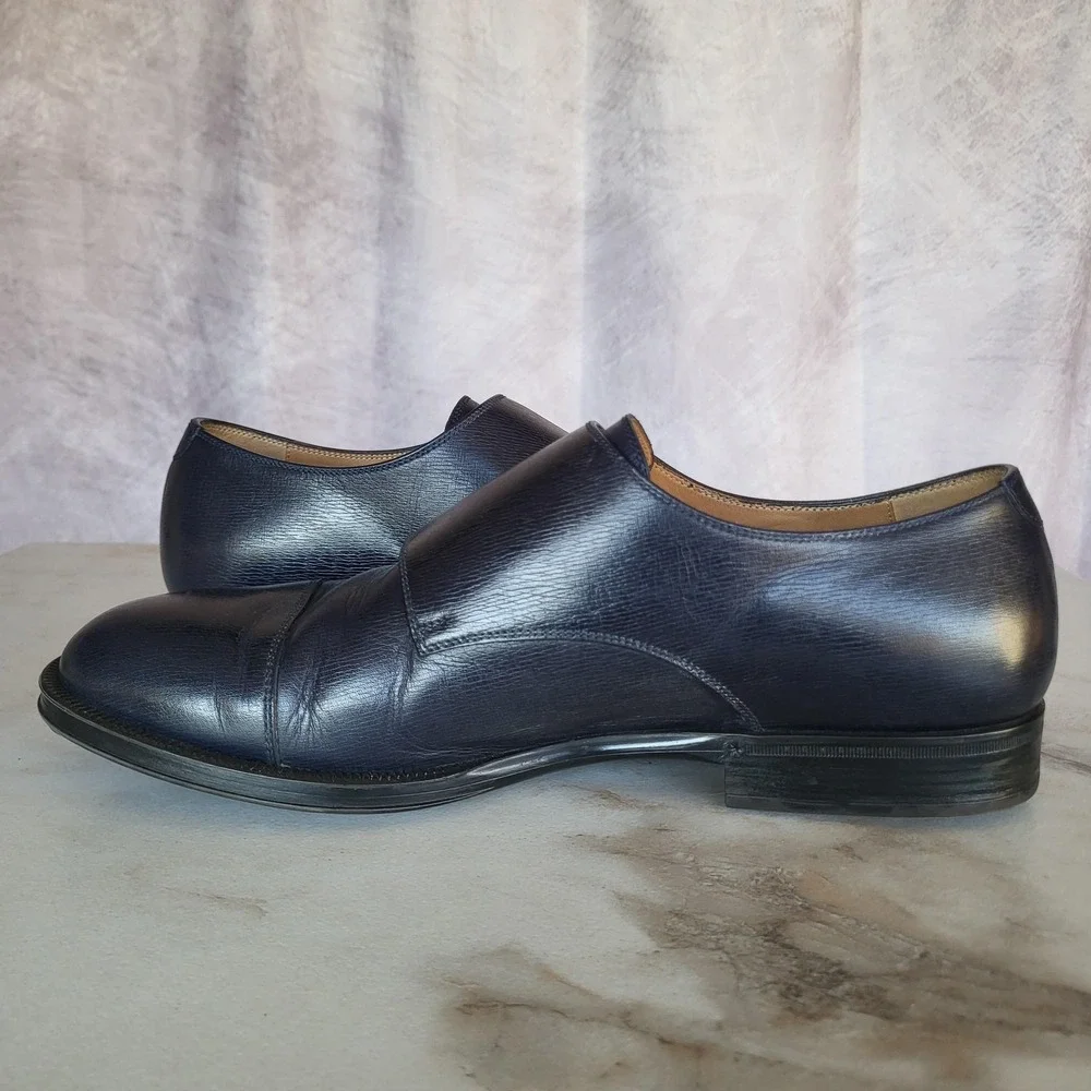 Gucci Monk Strap Shoes Mens US Size 11 Blue Leather Double Buckle Dress 322478